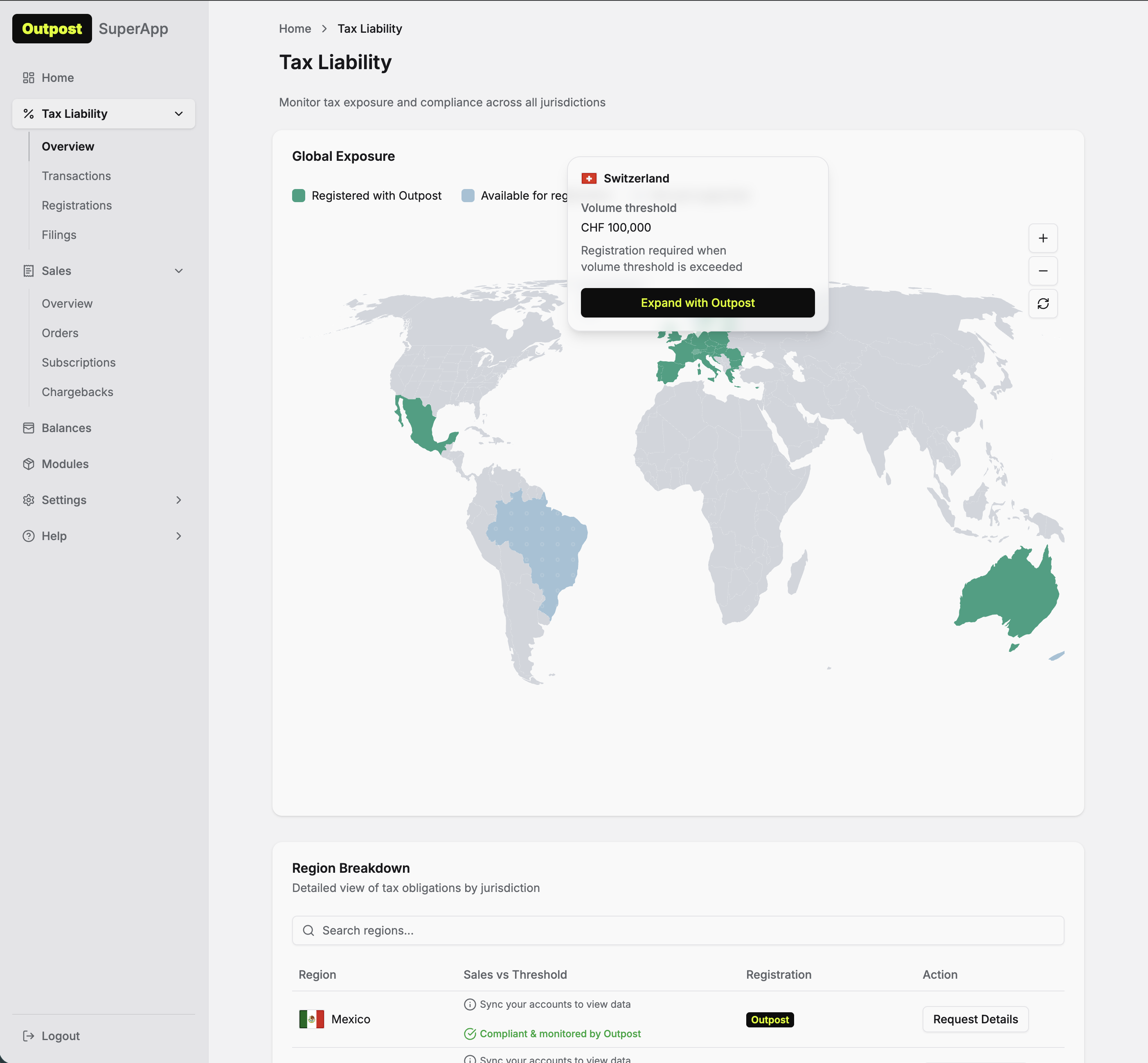Outpost Tax Liability Dashboard